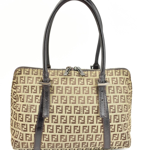 Fendi Handbags - FENDI Dark Brown Leather & FF Logo Medium Tote px
